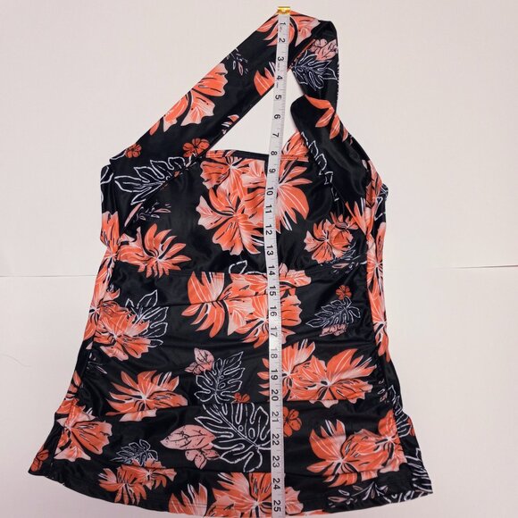 Tempt Me Tankini Swim Top One Shoulder Floral Black Coral Large Beach Vacation - Picture 12 of 13